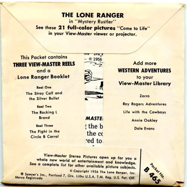 Lone Ranger - Mystery Rustler  - View-Master 3 Reel Packet - 1960s - vintage - (PKT-B465-S5) Cheap