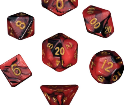 Mini Polyhedral Dice Set: Red Black w Gold Numbers Hot on Sale